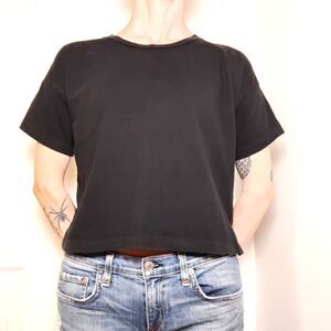 Madewell Boxy Crop Tee Size Small Black